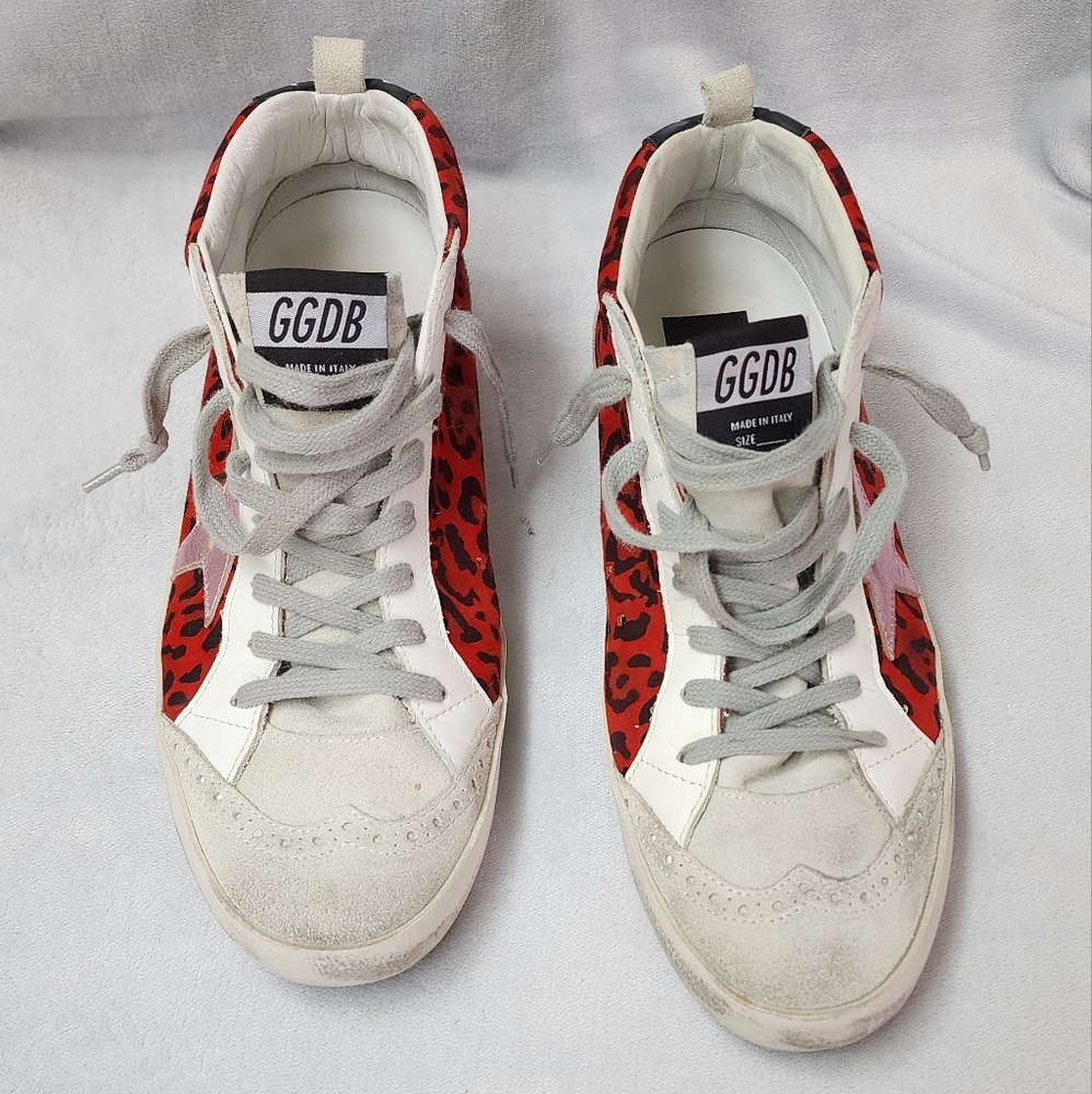 Golden Goose mid-star sneakers red leopard